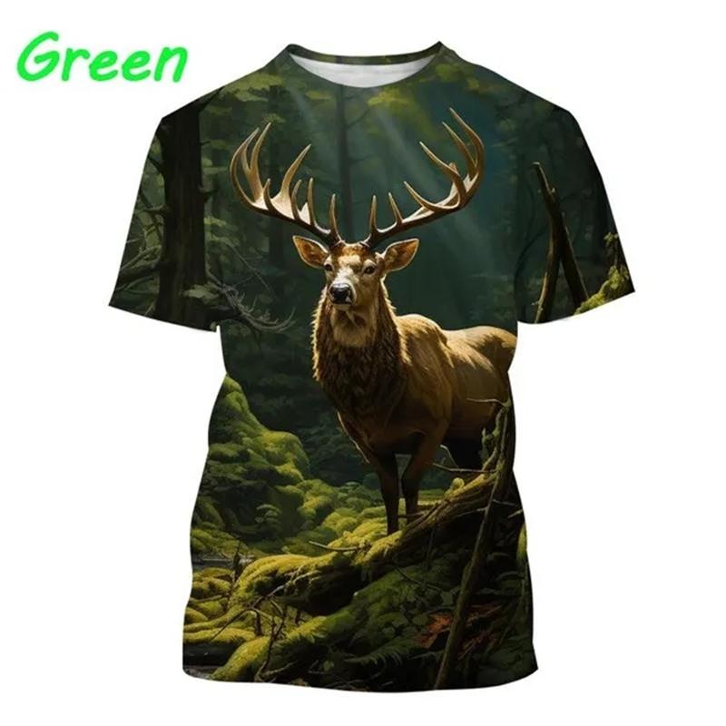 Sommeroverdeler Herre Dame Elg Elg Hjort Jakt Kamuflasje 3D All Over Printed Oversized Kortermet T-skjorte Kule Klær Topper