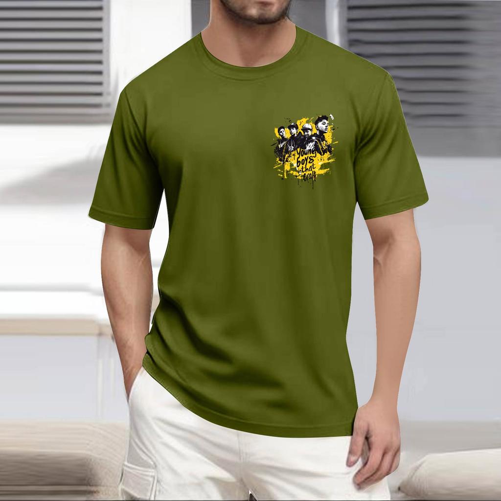 Men's Round Neck Casual Retro Printed Short-sleeved T-shirt Top