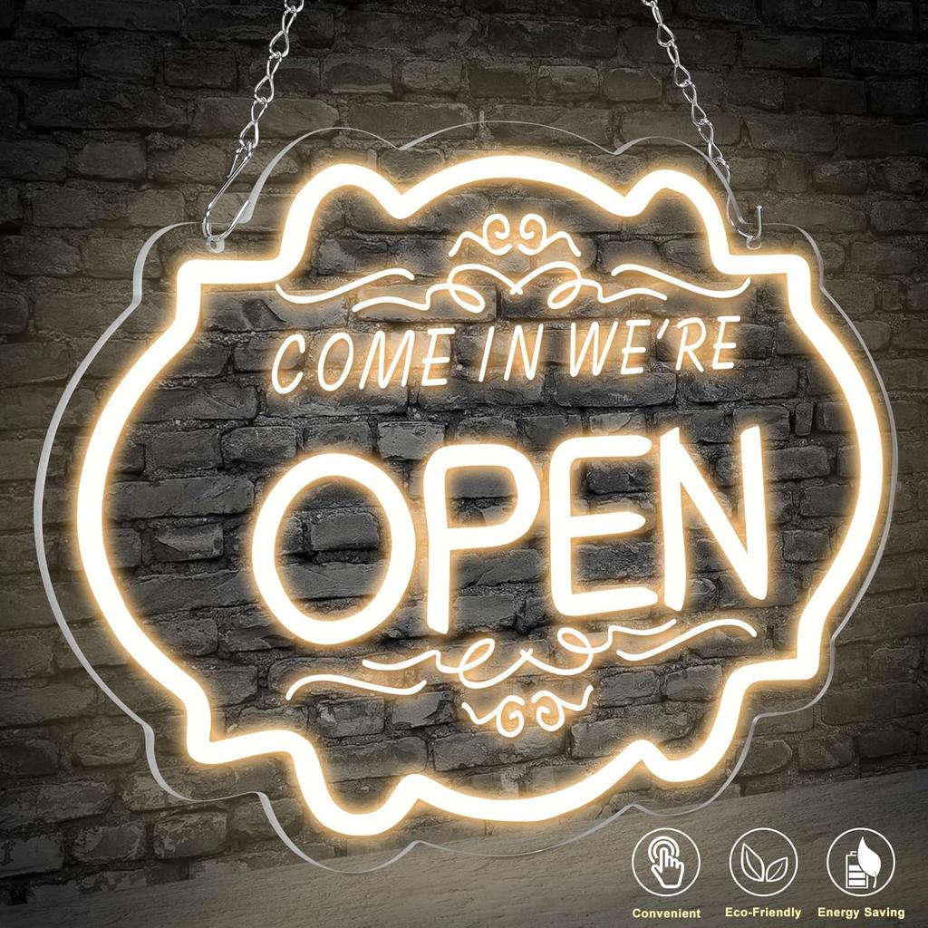 Open Signs for Business, Super Bright LED Neon Open Sign - 16.5"x 11" Electric Light-Up Sign with ON/OFF Switch, Suitable for Coffee Shops, Salons,