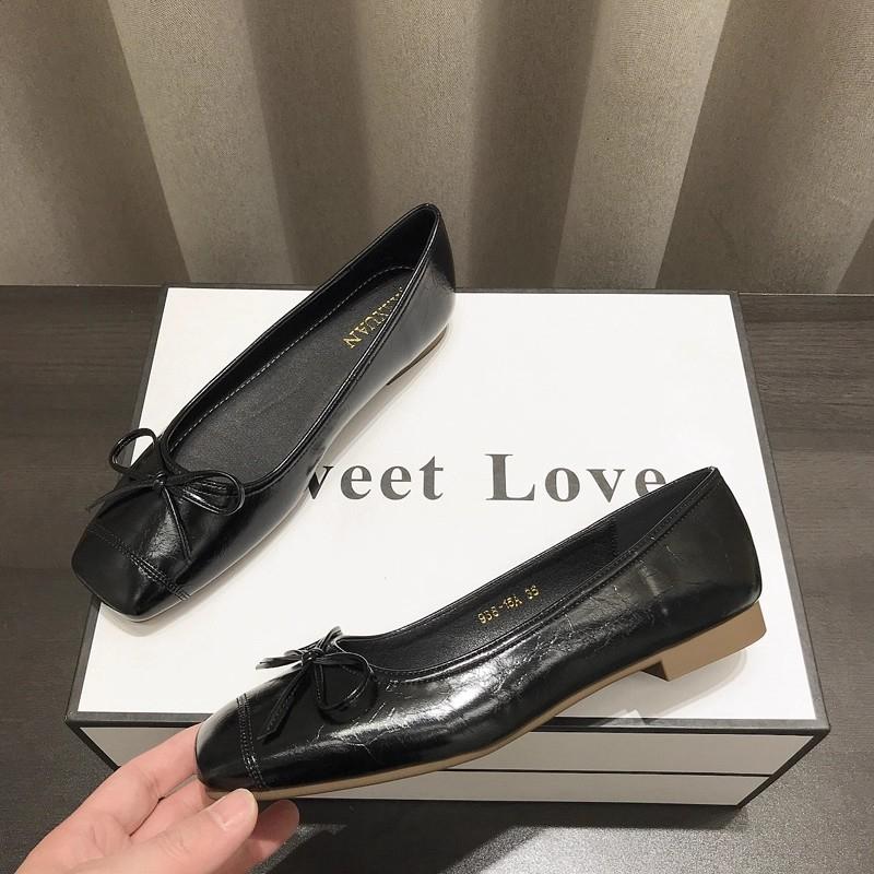 Bowtie Flat Shoes Women Ballerinas Square Toe Slip On Ballet Flats Lazy Loafers Moccasins Ladies Casual Comfort Shoes
