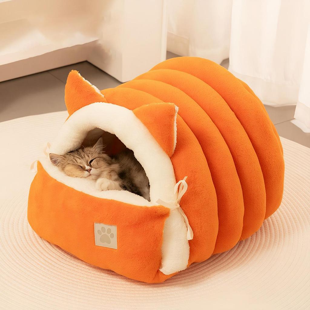 Cat Cave Bed Winter House Washable With Removable Pad Semi-Enclosed Kitten Bed Cat Furniture For Kitten Puppy Pet Sleeping