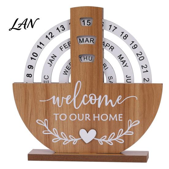 Office Desk Accessories for Men Wooden Perpetual Calendar, Manual Rotating Calendar Home Natural Wood Decor, Creative Date Month Week Display Desktop