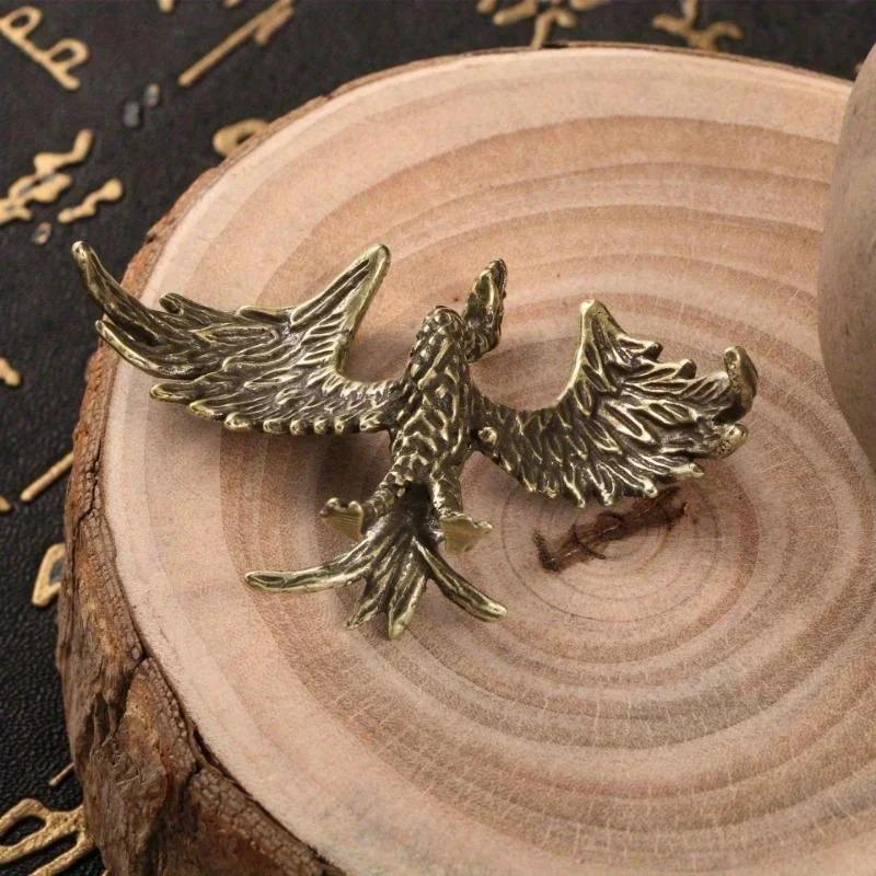 Retro Solid Brass Creative Crafts Soaring Phoenix Figurines Miniature Funny Toy Craft Collection Desktop Ornaments Home Decor