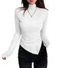 Women's Velvet Semi-High Neck Irregular Shoulder Long Sleeve Slim Fit Autumn Winter Top