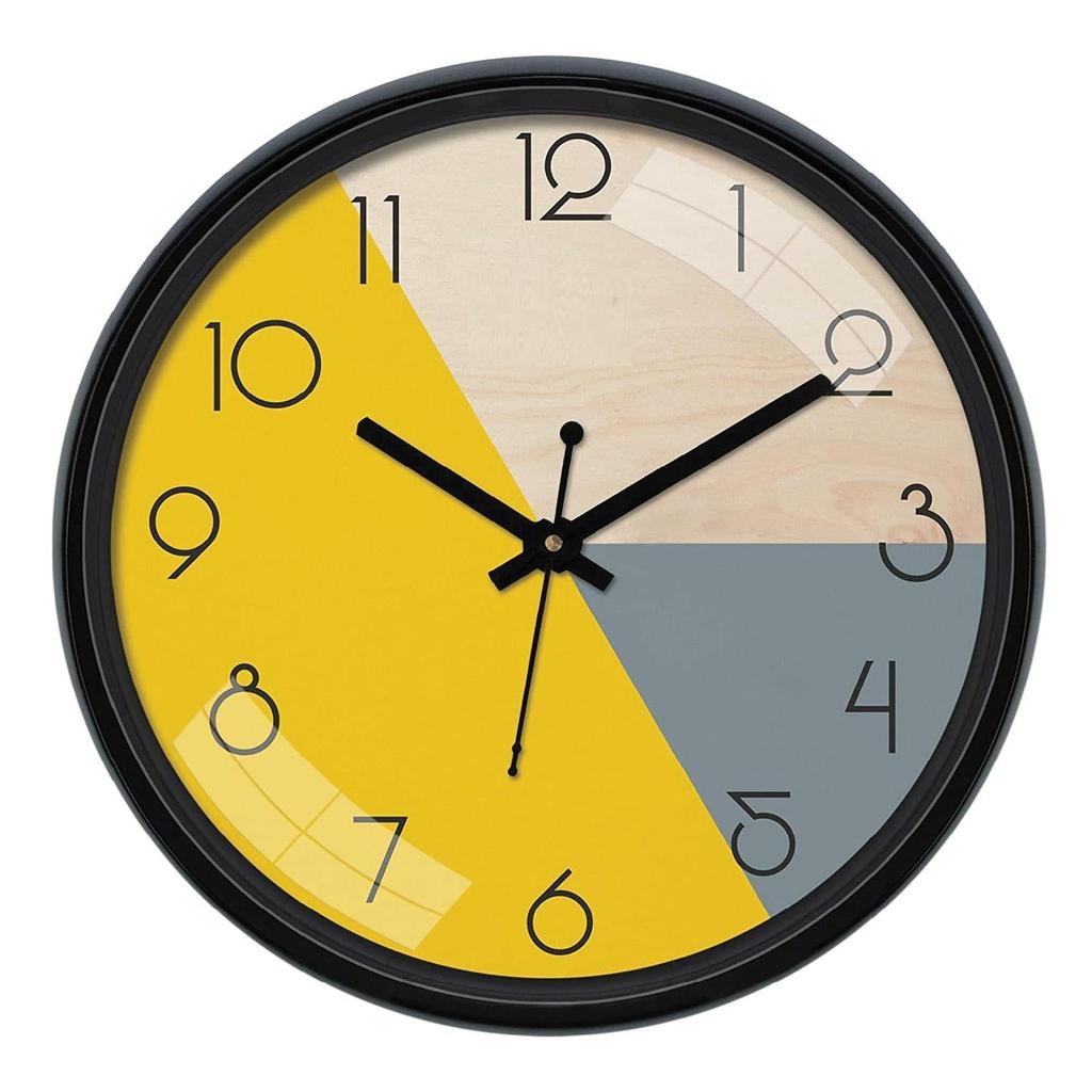 12-inch Plastic & Glass Wall Clock - Pie (Silent Movement), Black.