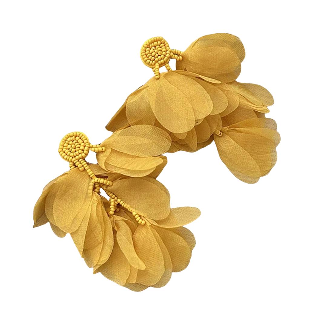 Retro Inspired Chiffon Flower Drop Earrings Colorful Beaded Ear Rings Handmade Retro Fashion Accessories for Women