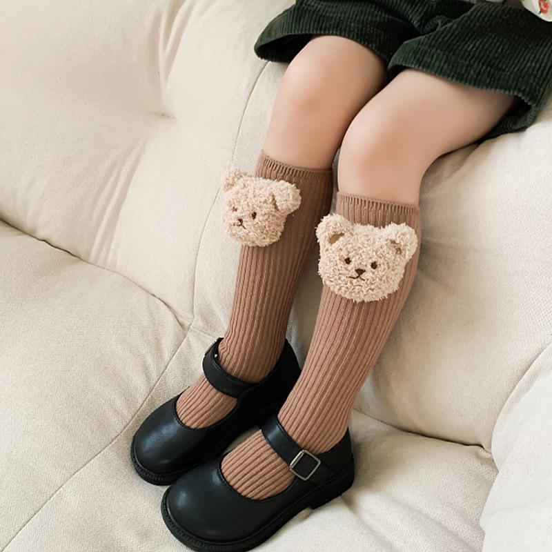 Bärenpuppe Kinder Lange Kniestrümpfe Winter Herbst Warm Kinder Kniehohe Socke Baumwolle Mädchen Socken Einfarbig Strümpfe 2-8J