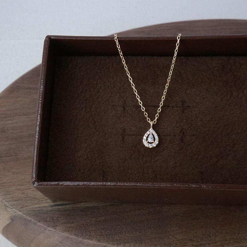 18K Gold-Plated S925 Sterling Silver Water Drop Zircon Pendant Necklace, Japanese Retro Style