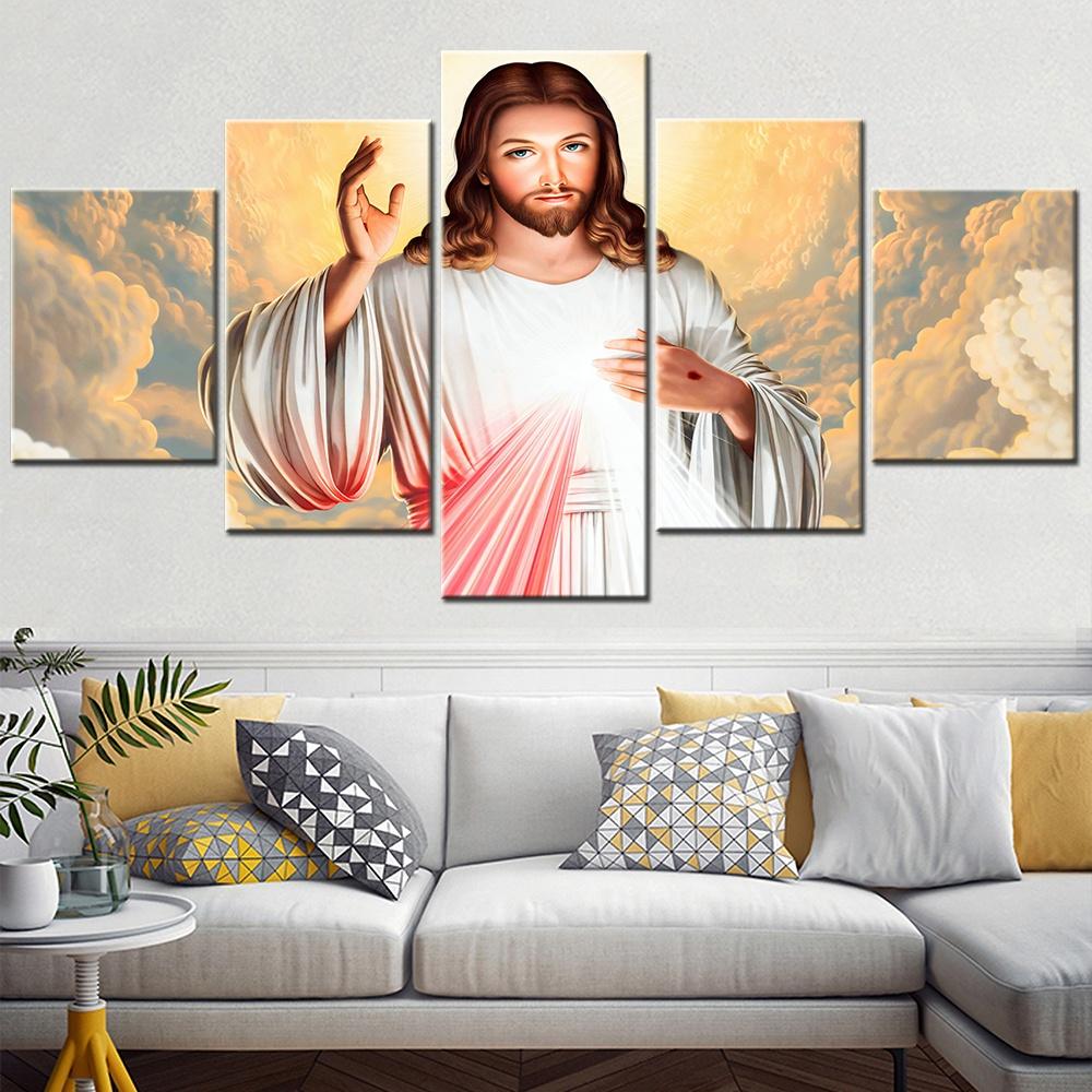 

5 Panels Canvas Wall Arts Poster Home Decoration Jesus Portrait Picture Print Artwork Living Room Wallpaper Bedroom Mural 20x35 20x45 20x55cm