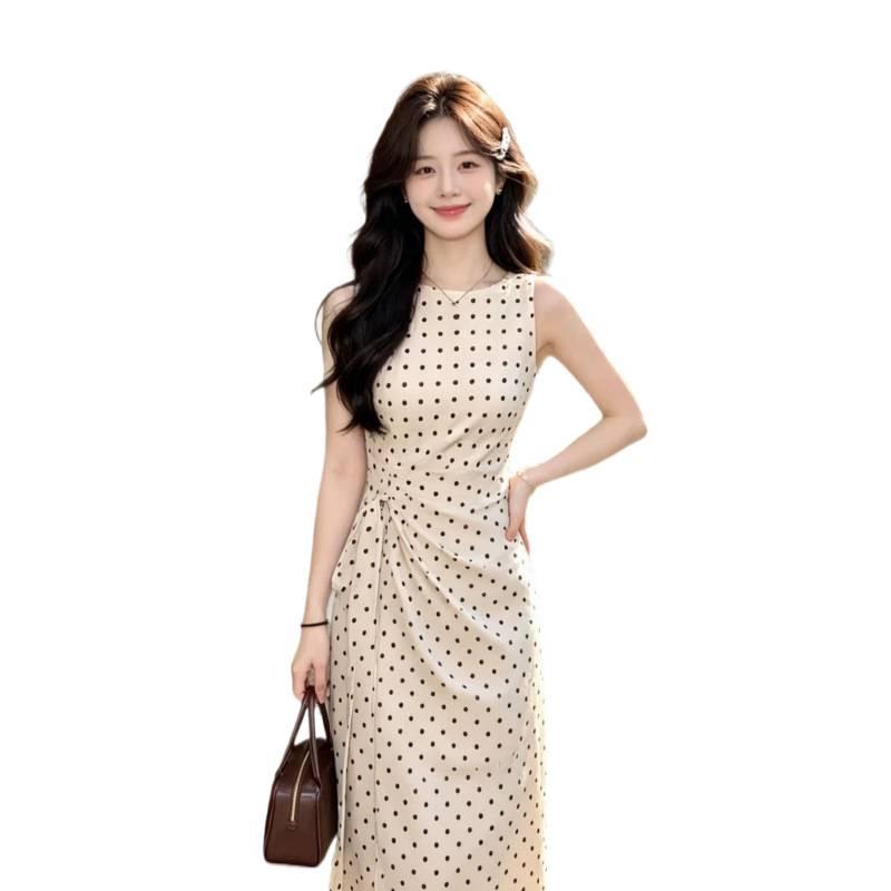 French Temperament White Polka Dot Dress Children's Summer New Style Strap Waist Thin Dress