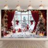 Vibrant Winter Wonderland Christmas photography background - Snowmen Christmas trees and rural window scenes of holiday parties