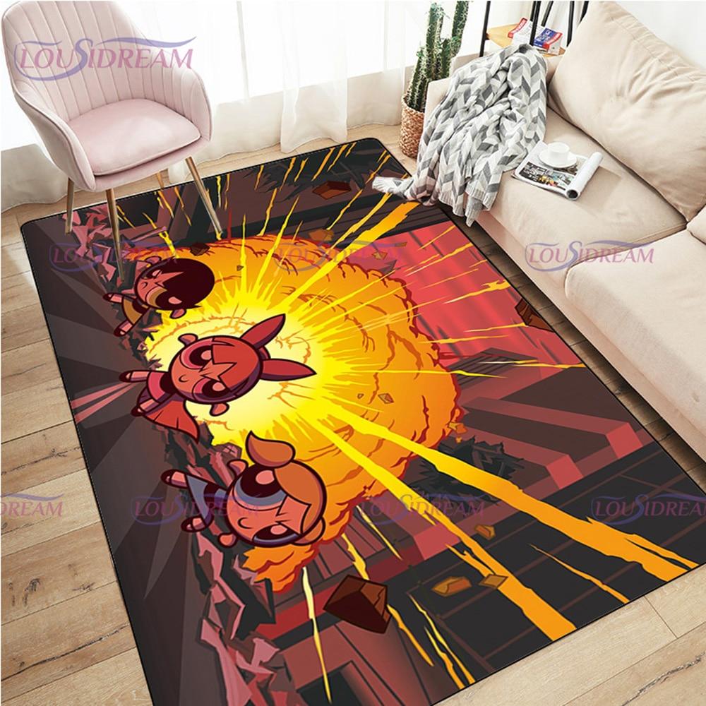Alfombra de dibujos animados con estampado de Chicas Superpoderosas, decoración para sala de estar y dormitorio, alfombra antideslizante para baño, felpudo para suelo en el pasillo