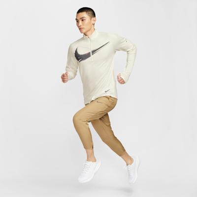 Men's Nike Dri Fit T Shirts Men's Ecru Stand Collar Moderate Straight Fit