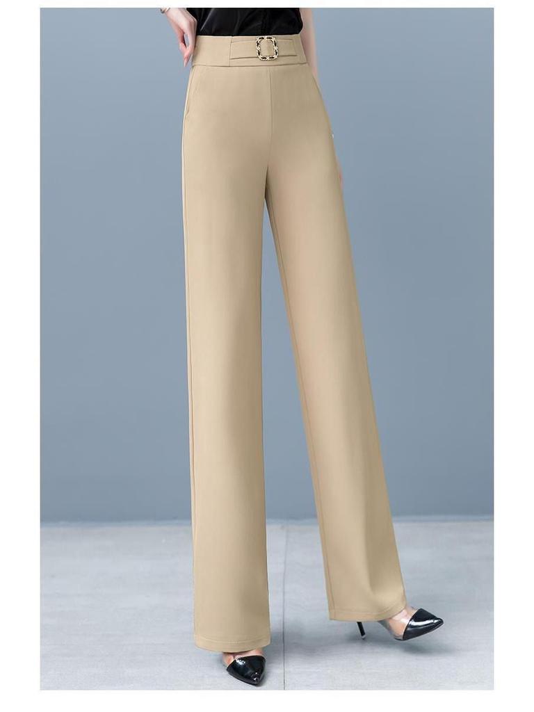 Women's Spring/Summer High Waist Elastic Wide Leg Pants - Slimming, Loose, Straight Leg, Casual Drapey Fit