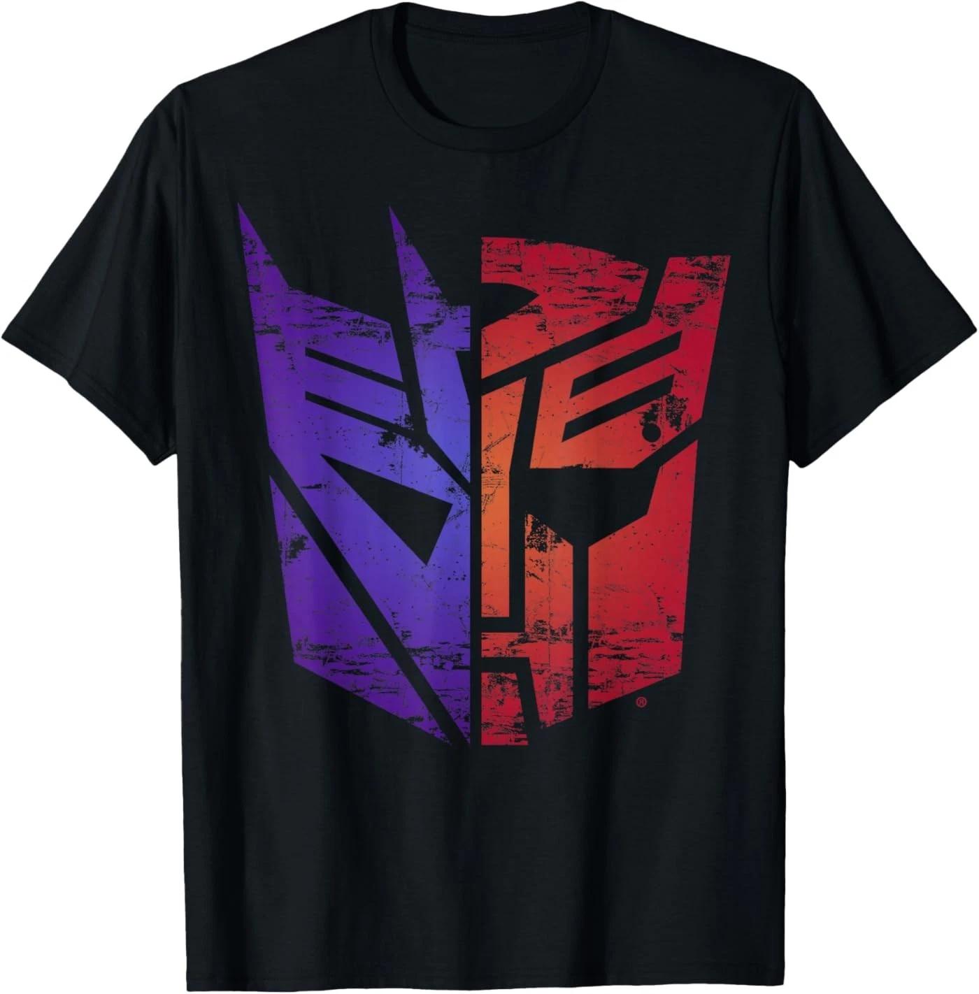 Transformers Decepticon Autobot Distressed Split Logo 100% Cotton T-shirt Mens Tees Top 3XL