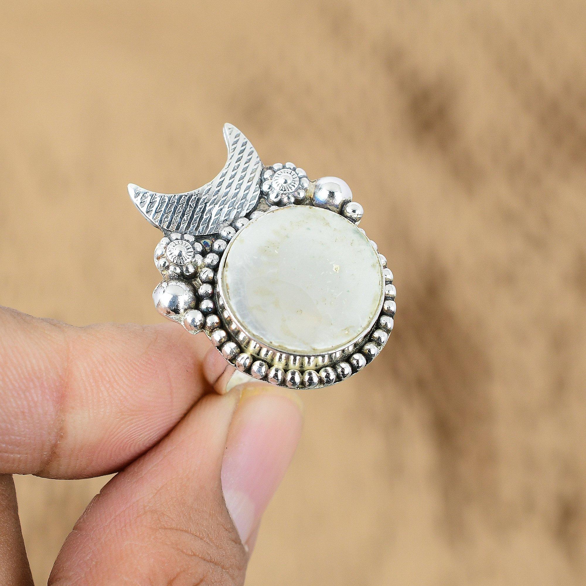 

925 Silver Natural Mother Of Pearl Multi Stone Cresent Moon Adjustable Ring Yes