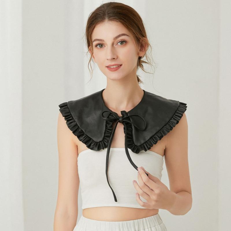 Fashion Black PU Leather Fake Collar Small Shawl for Winter Sweater Removable Shirt Detachable Collar Fuax Cols Accessories