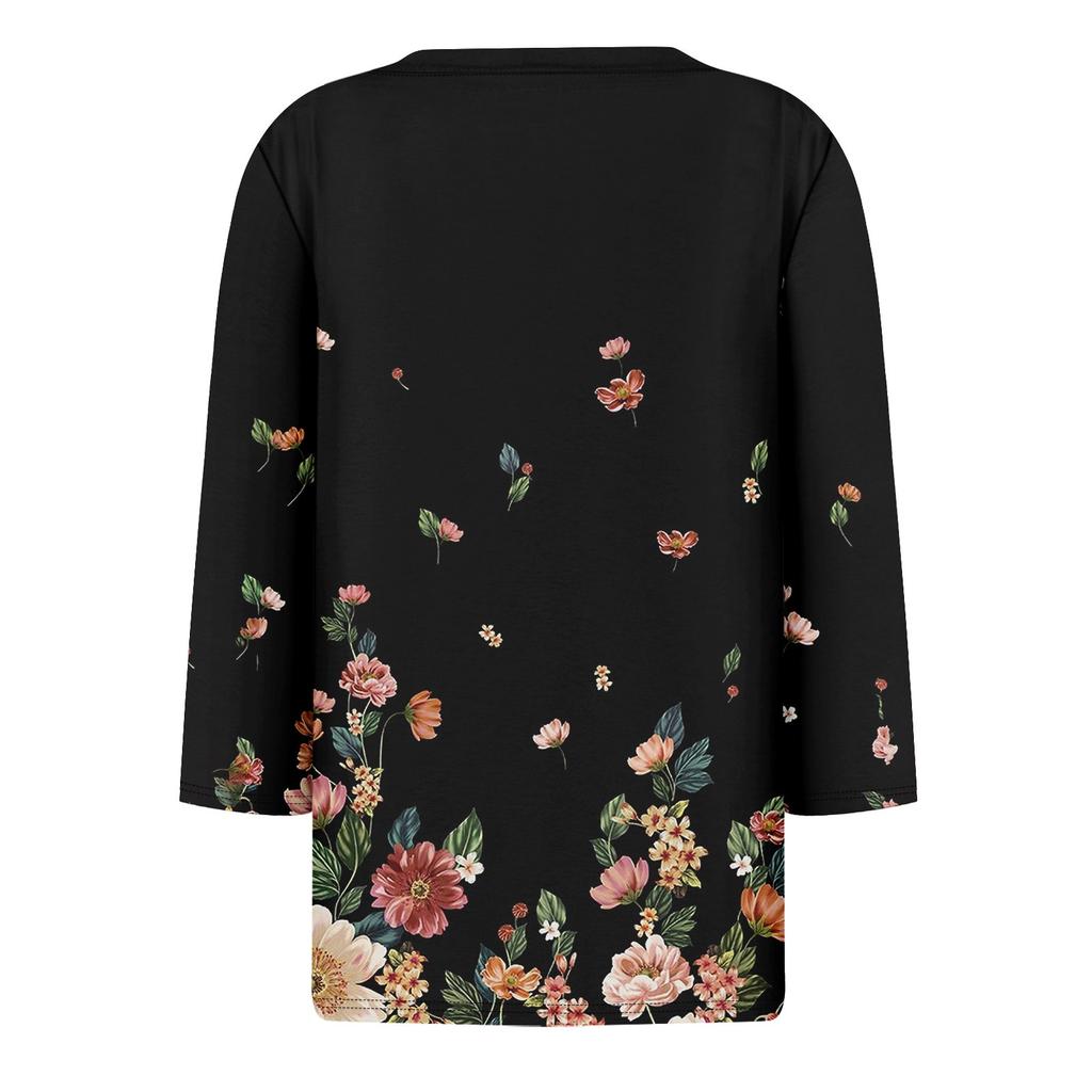 Women's T Shirt Tee Printed 3/4 Sleeve Daily Weekend Fashion Basic V Neck Regular Top