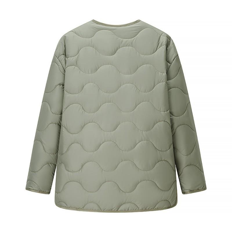 Womens Casual Quilted Cotton Padded Jacket Round Neck Long Sleeve Warm Winter Coat Fashion Style