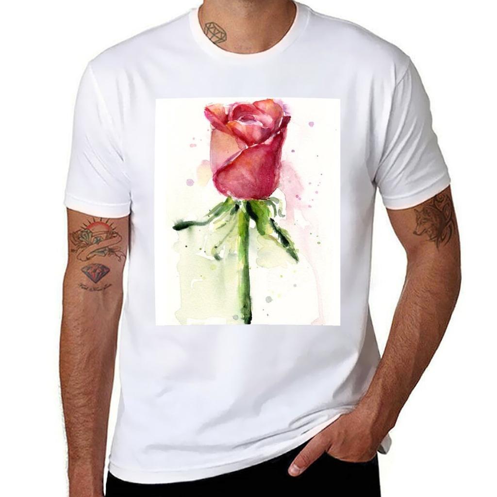 Rose Watercolor Painting Tshirt Standard Fit Solid Tee Shirt