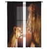 Transparente Vorhänge aus Chiffon mit zwei Löwen, die sich gegenseitig angreifen, für Wohnzimmer, Schlafzimmer, Dekoration, Fenster, Tüllvorhänge