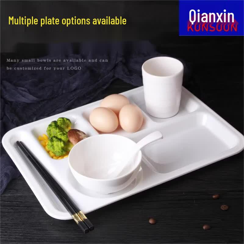 Qianxing A8 White Melamine 3-Compartment Round Tray