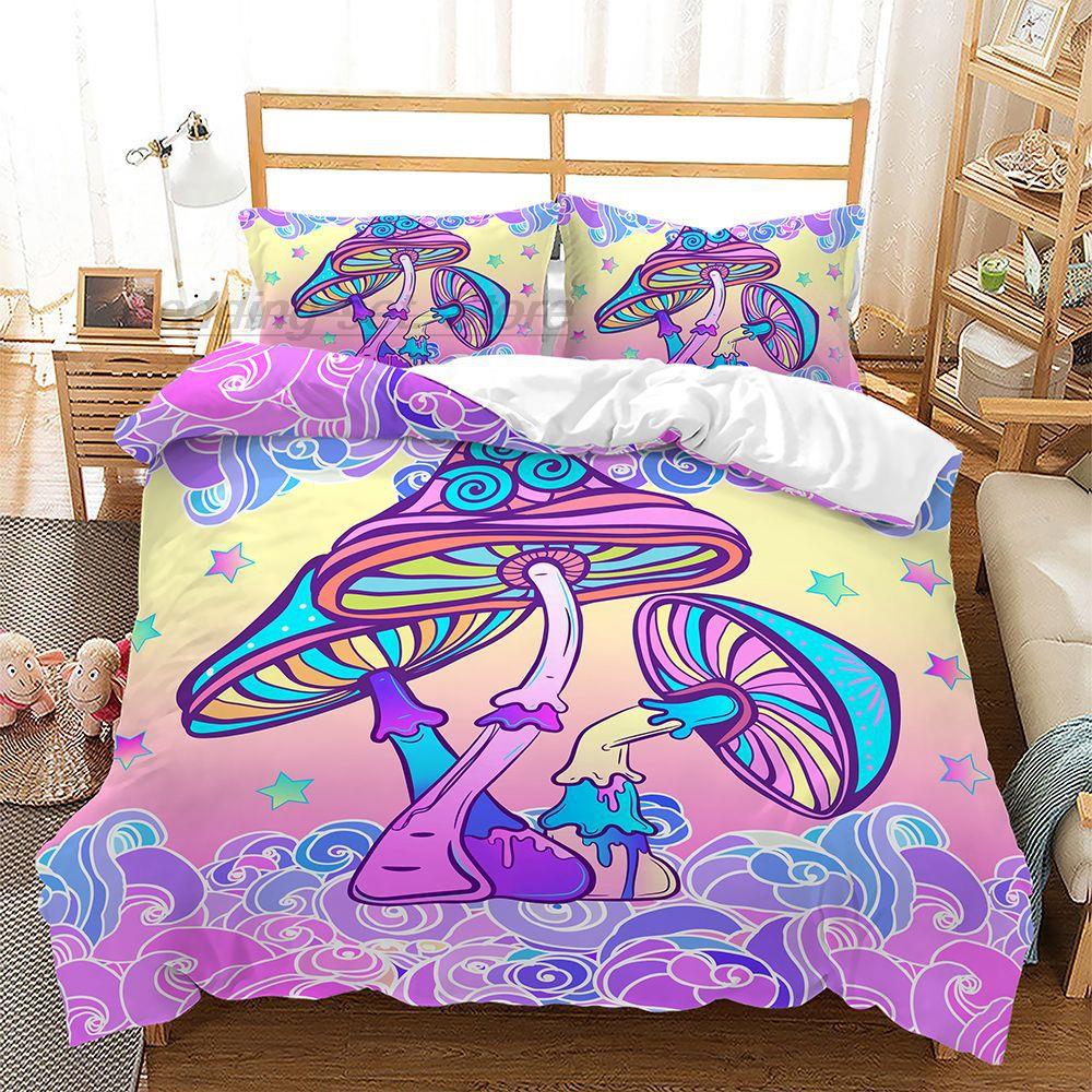Rainbow Star Mushroom Bedding Set Single Twin Full Queen King Size Bed Set Aldult Kid Bedroom 3D Print Anime Bed Sheet Set