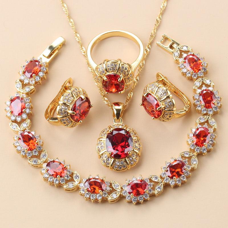 Dubai Luxurious  Gold Plated Zircon Jewelry Sets With  Mark Clip Earrings And Necklace Bridal Costume For Women Gift Box