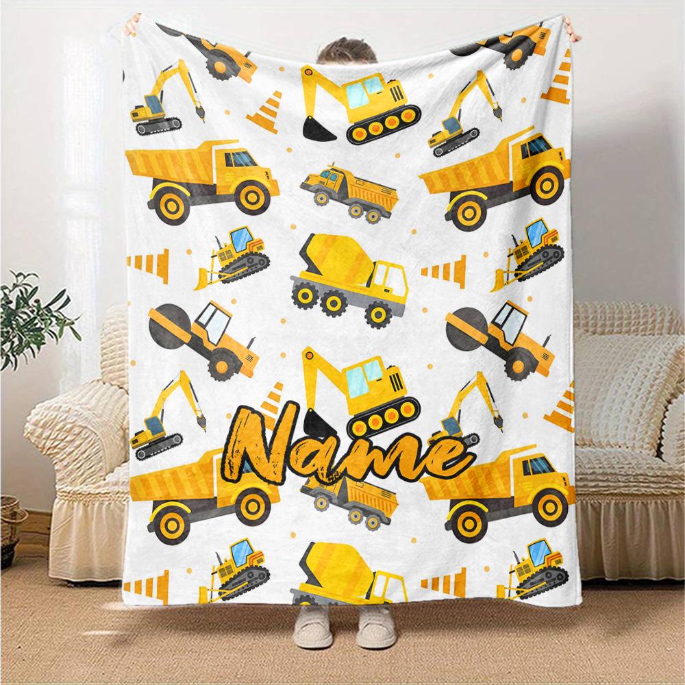 Custom Name excavator Theme Printed Blanket - Perfect for Couch, Bed, Travel & Outdoor Use | Machine Washable, Cozy & Durable.