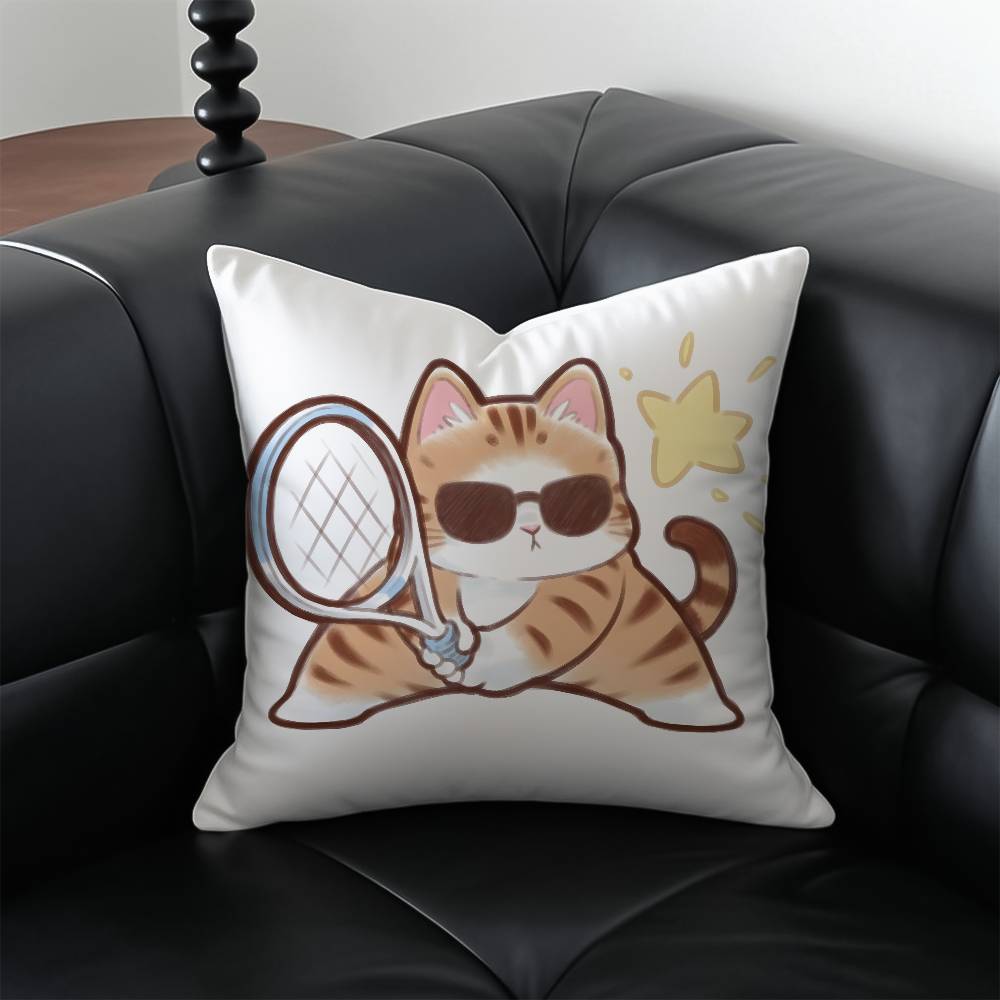 Cute Cat Athlete Childlike Heart Pillow Case Anti-dustmite Pillowcase Invisible Zipper Silky Short Plush Sofa Cushion Cover