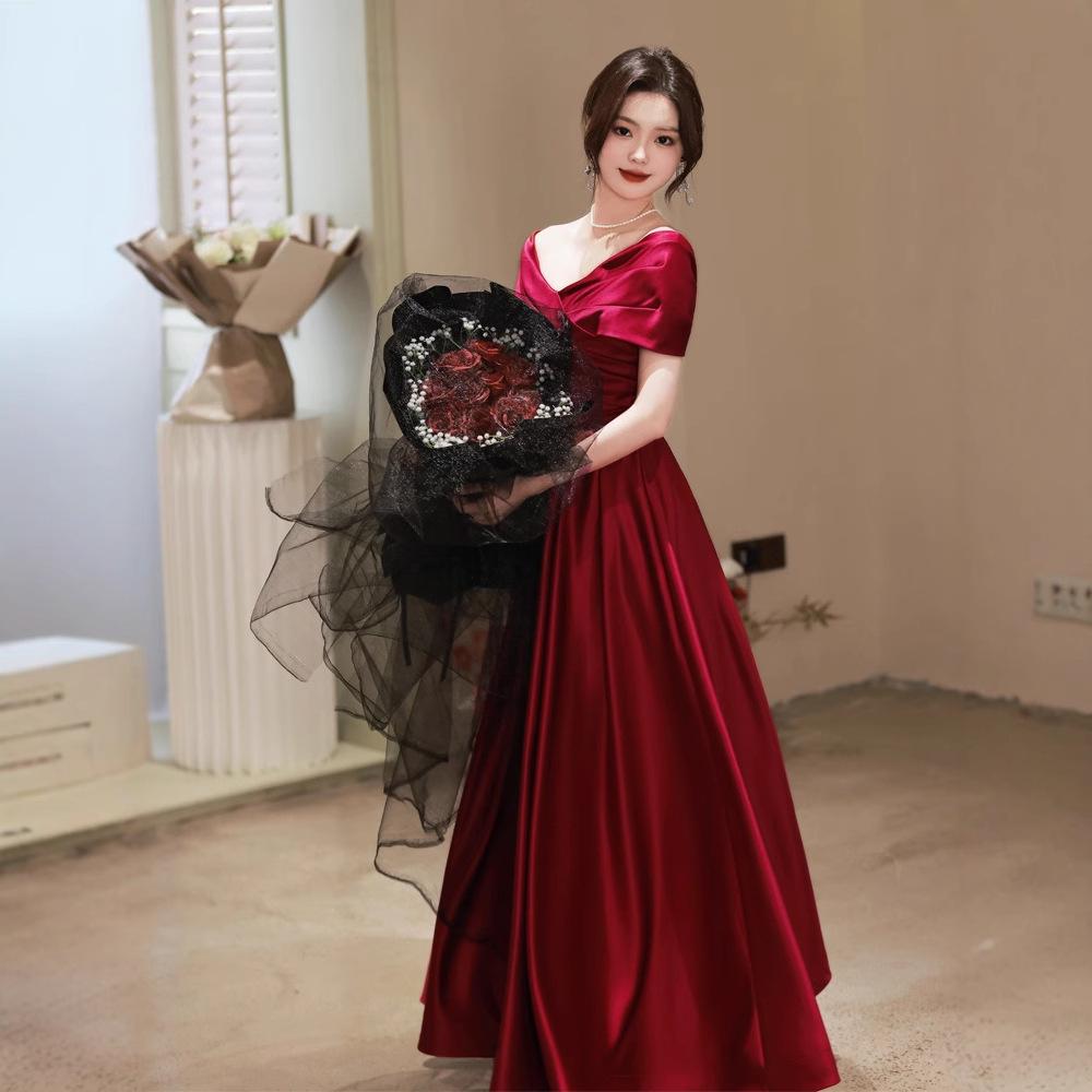 Black Slim Evening Dress Dress Women's 1011 Summer Large Size One-word Shoulder Long Banquet Temperament Long Annual Meeting Dress
