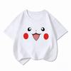 Potdemiel Kids Cotton Tshirt Cute Pikachu Face Print Summer Short Sleeve Breathable Crew Neck Boys Girls Casual Tops