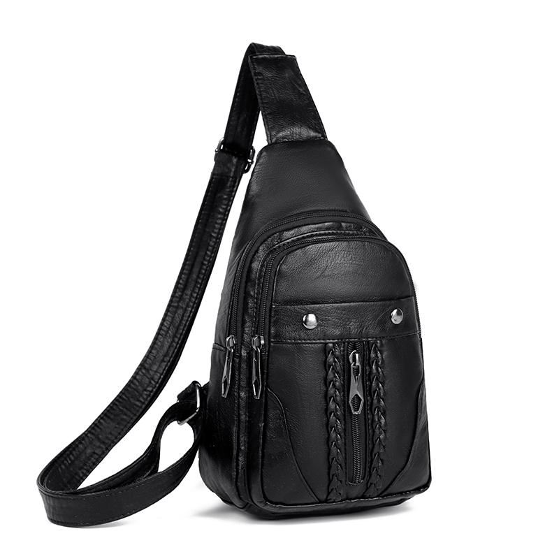 Women's Soft Leather Chest Bag Rivet Shoulder Crossbody Bag