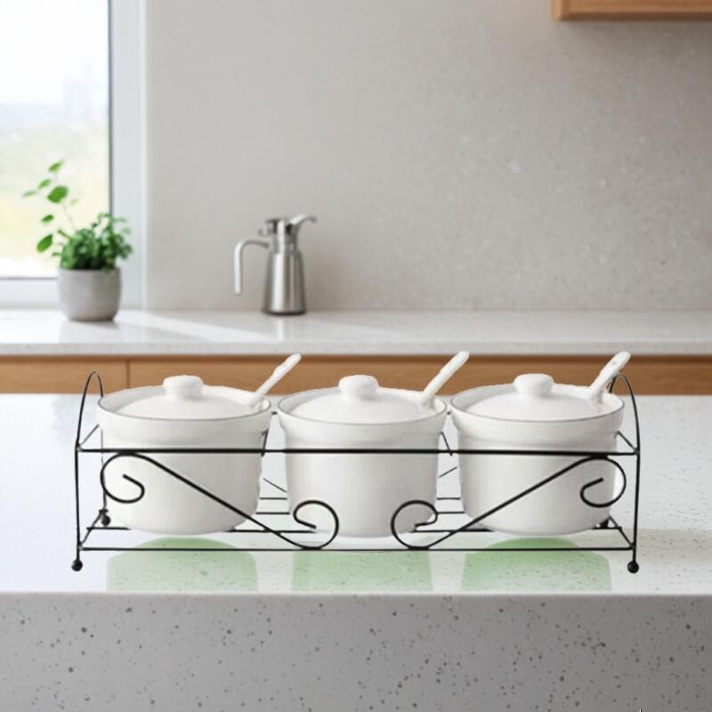 

SIFAR Pure White Ceramic Spice Jar Set with Iron Rack