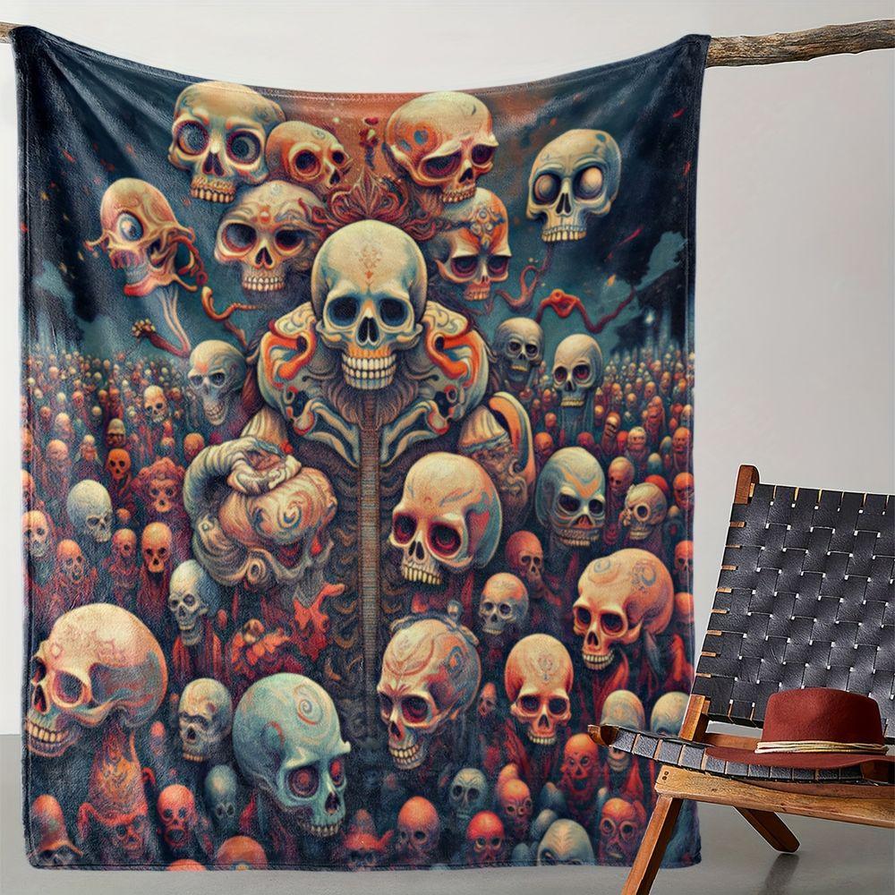 Gothic Skull Art Pattern Flannel Throw Blanket Soft Warm Cozy Bed Sofa Cover,Decorative Lightweight Plush Fleece Rug for Living Room Bedroom Decor