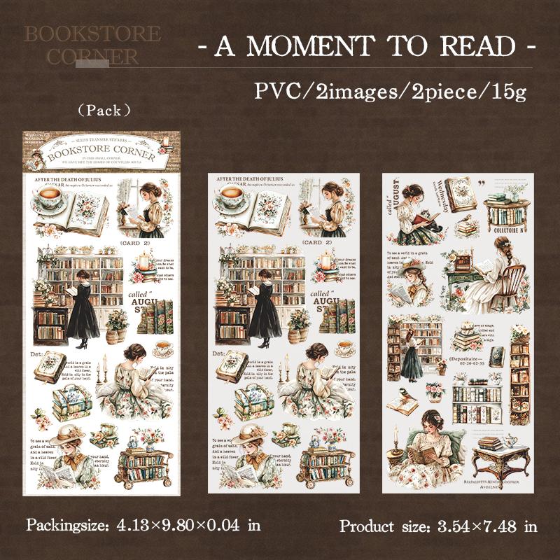 2Sheets/Bag Bookstore Corner Landscape Transfer Stickers for Scrap Books Handmade Art Handbooks Phone Cases Notebook Decoration