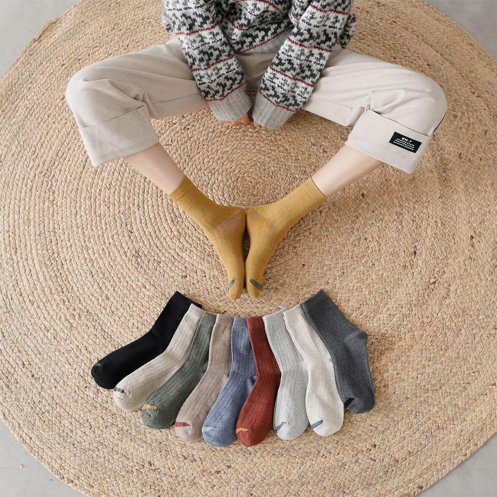 5 Pairs Unisex Mid-Calf Socks, Solid Colors, Versatile for Casual/Sports, Cotton, Warm, Sweat-Absorbing, Perfect for Autumn/Winter