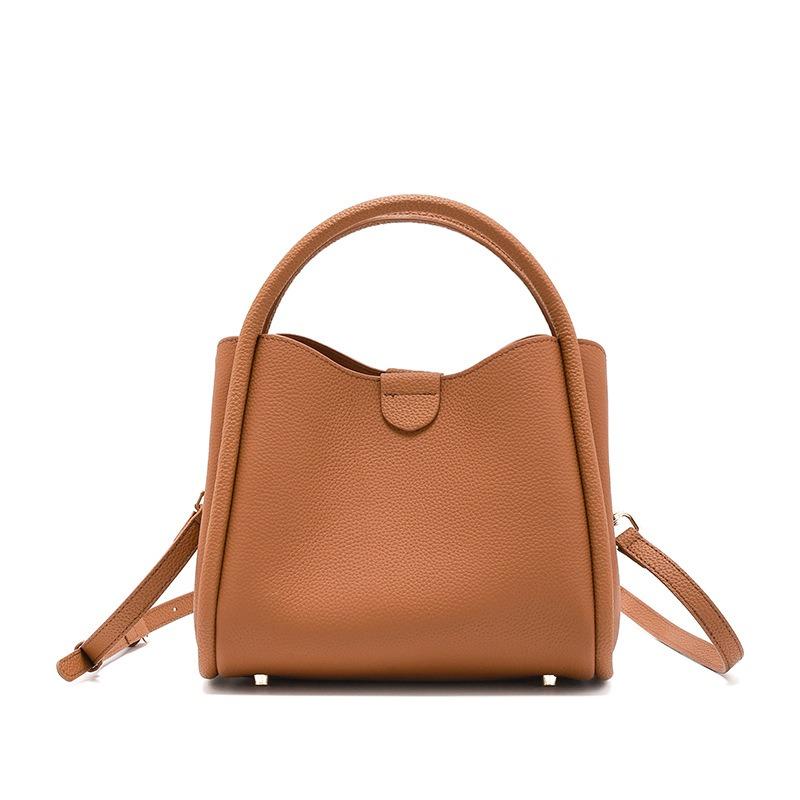 Leather bucket bag first layer cowhide women's new spring versatile shoulder messenger bag portable vegetable basket