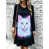 2026 Autumn Dresses Women's Cute Cat 3D Printing Home A-Line Dress Casual Fashion Long Sleeve Maple Leaf Print Loose Dress