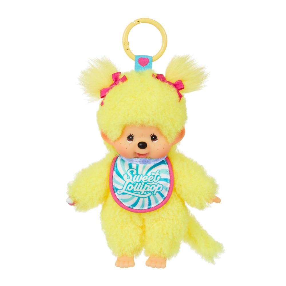 Sekiguchi Monchhichi Sweet Lollipop Keychain, Yellow, 226849, H16 X W8.5 X D5.5cm