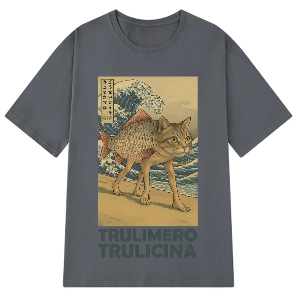 Trulimero Trulicina Brainrot T-Shirt Funny Japanese Ukiyo-E Art Meme Tee Aesthetic Italian Brainrot Cotton Man Woman T Shirts