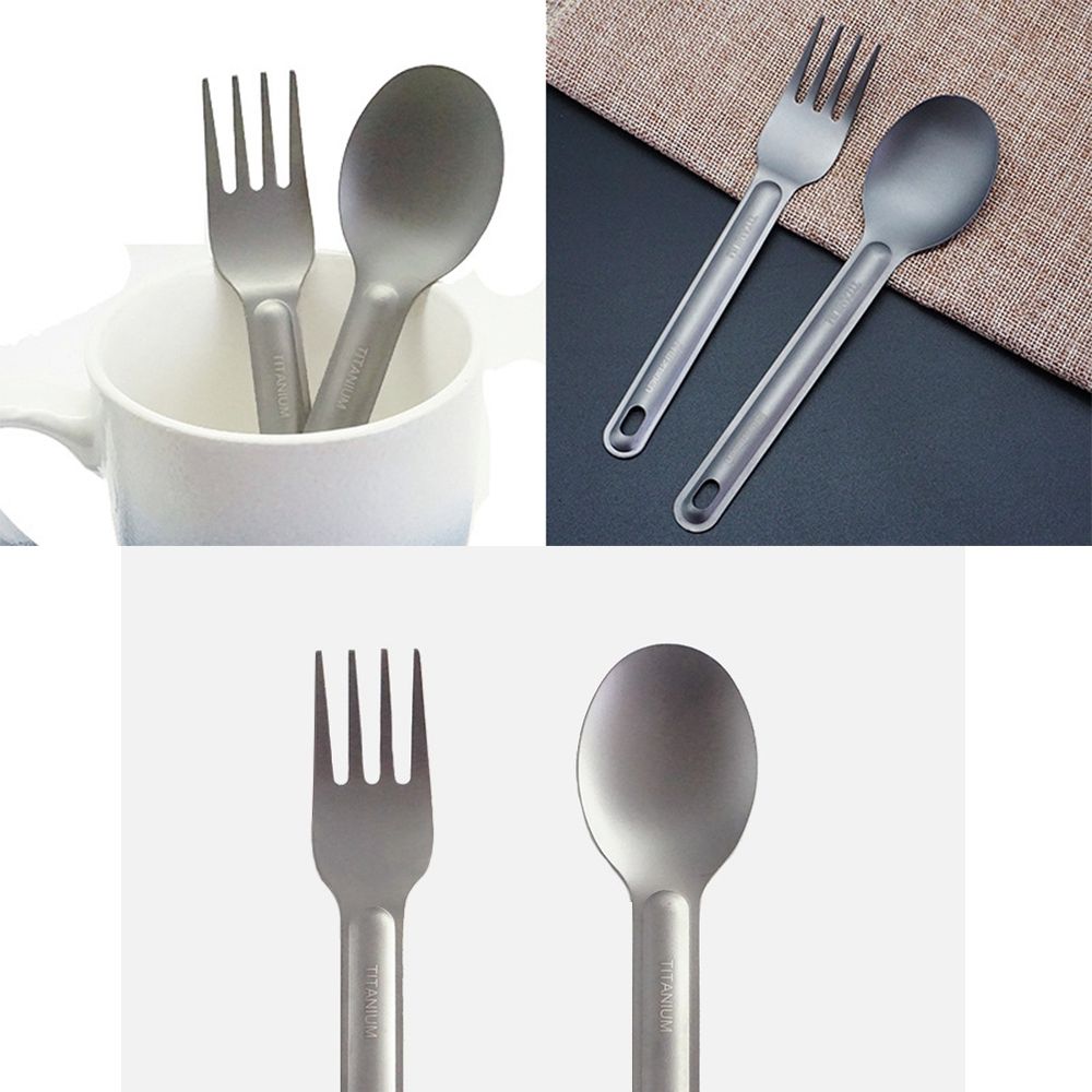 New Pure Portable Titanium Cookware Cutlery Fork Long Handle Spoon Outdoor Picnic Accessories