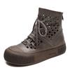2026 Spring New First Layer Cowhide Hollow Out Clog Boots Retro Style Ventilated Ankle Shoes for Women