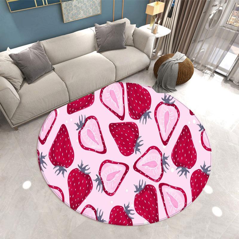 Round Carpet Family Living Room Strawberry Print Floor MATS Bedroom Kitchen Non-slip Carpet Doormats Room Decor Home Decor