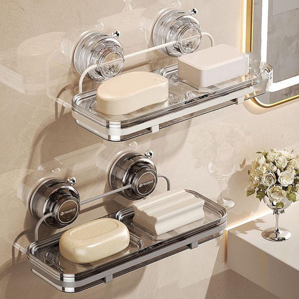 Plastic Suction Cup Soap Dish Wall Mounted Soap Tray Multifunctional Double Soap Dish  for Home