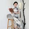 Ink and wash lotus national style new Chinese Suzhou long cheongsam improved young women's high-end sense retro short-sleeved catwalk