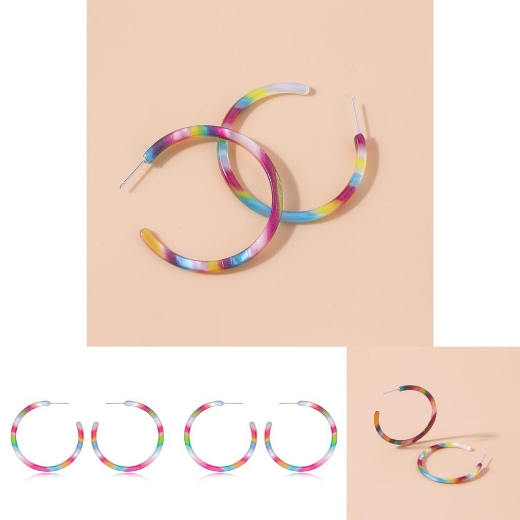 Earrings Acrylic Stylish With Colorful Geometric Design Trendy Fashion Jewelry
