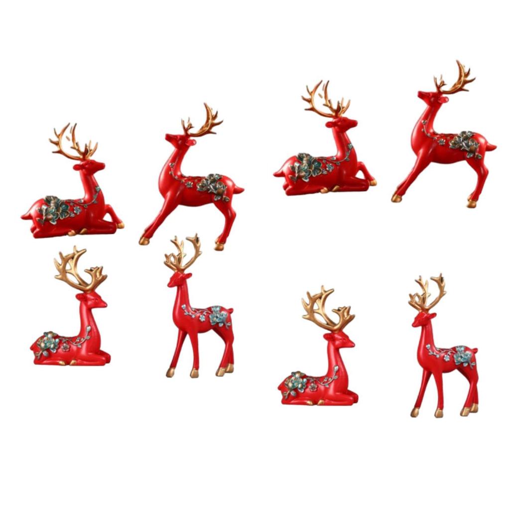 2Pcs Reindeer Figurines Artwork Deer Statues for Living Room Desktop Bedroom