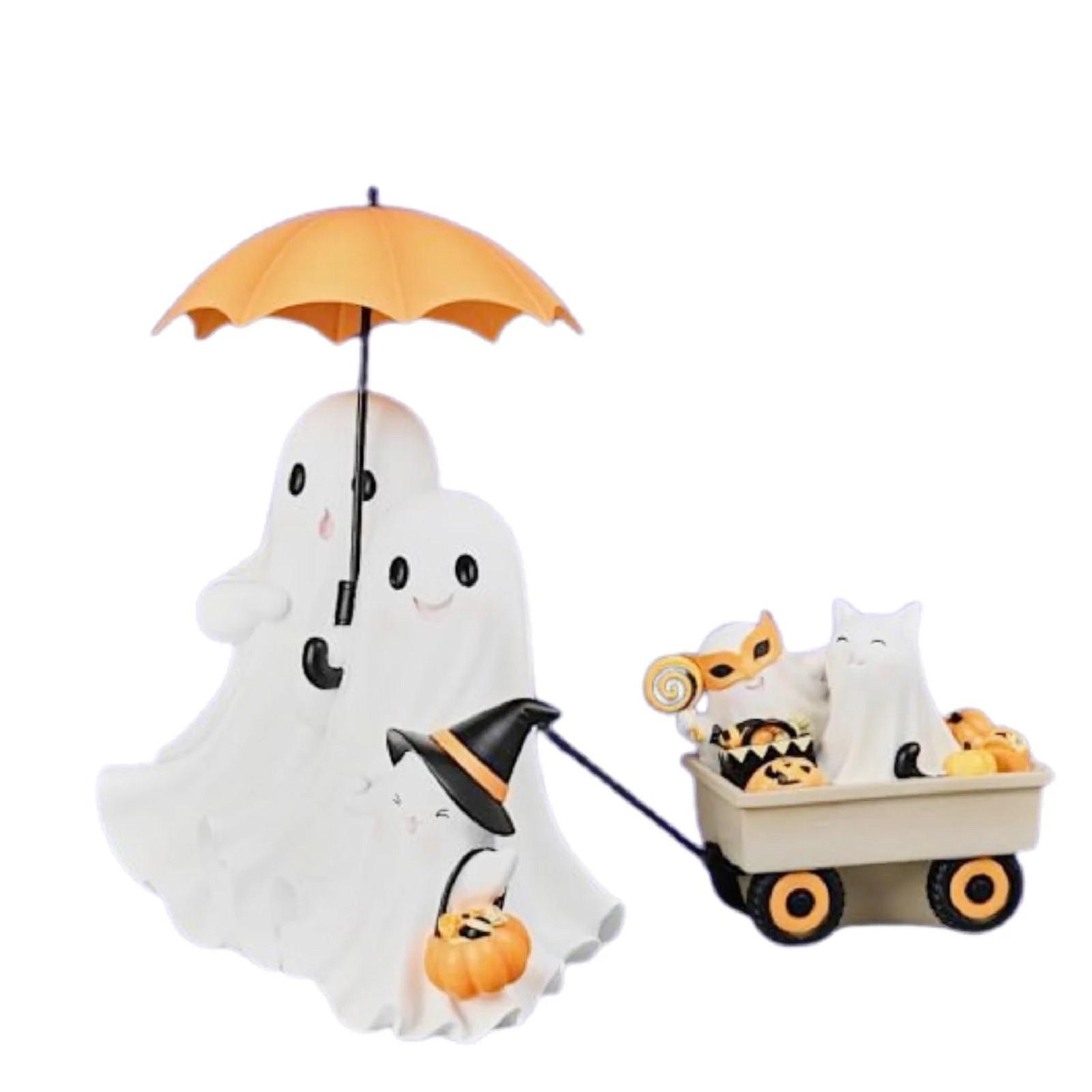 

Halloween Ghosts Couple Pulling Car Resin Ornament One Size