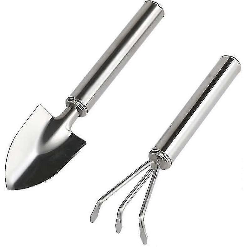 Gardening Tools Set,2 Piece Stainless Steel Handle Garden Hand Tool Miniature Gardening Rake Trowel Shovel - RIpj